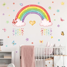 WOHAHA Rainbow Wall Sticker, For Children, Room, Bedroom, Wall Sticker, Butterfly, Cloud, Stars, Rainy Season, Stylish, Wallpaper, Children's Toy Room, Kindergarten, Nursery, Wall Sticker, Rainbow,
