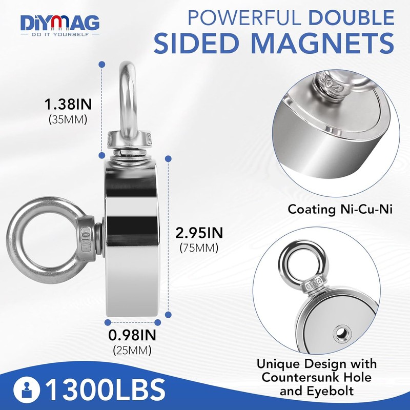 DIYMAG Fishing Magnet Kit, 1400 LBs Super Strong Double Side