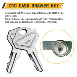 010 Key for Drawers, Cash Drawer Replacement Key Set Compatible with M-S Cash Drawer Model with 010R, 010L, or 010 Locks- Fits Many POS Registers, Set of 2 Keys, Chrome