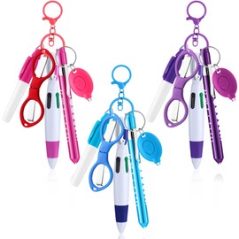 Geiserailie 18 Pcs Christmas Nurse Pen Set Gift with Retractable Ballpoint Pen Mini Permanent Marker Keychain Clip Foldable Scissor LED Flashlight for Badge Nursing Assistant Doctor(Bright Color)