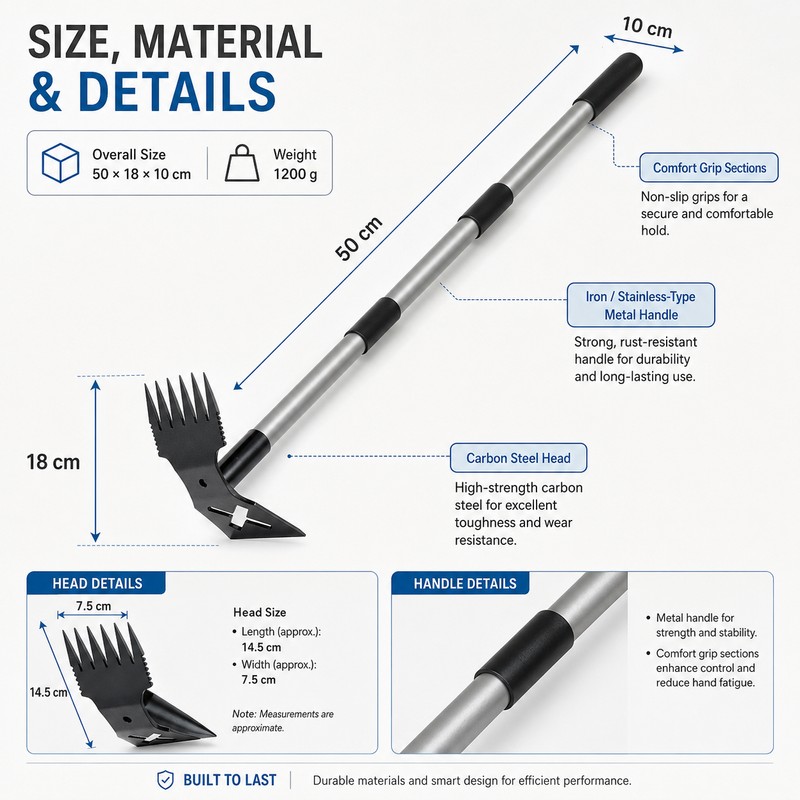 Multi-Use Garden Hoe Rake for Soil Loosening – Carbon Steel