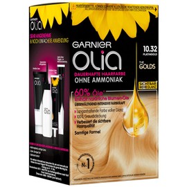 Garnier Olia Permanent Hair Colour without Ammonia, Nourishing Hair Colour for 100% Grey Hair Coverage, The Golds, 10.32 Platinum Gold (Blonde), 3 Pieces