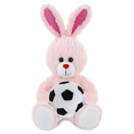 DolliBu Rose Gold Bunny Stuffed Animal with Soccer Ball Plush - Soft Huggable Bunny, Adorable Playtime Sheep Plush Toy, Super Soft Plush Doll Animal Toy for Kids and Adults - 8 Inches