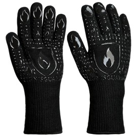 IGNISGUARD BBQ Grill Gloves, Oven Gloves, 1472°F Silicone Oven Mitts Heat Resistant Cooking Gloves Fireproof Non-Slip for Grilling Baking Smoking Barbecue, 1-Pair Black（M）