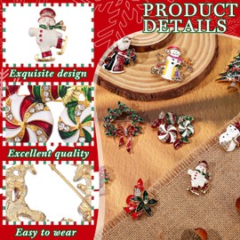 Sinmoe 9 Pieces Christmas Brooch Pins Set for Women Rhinestone Crystal Christmas Jewelry Snowman Bells Trees Xmas Element Pins for Xmas Decorations(Elegant Style)