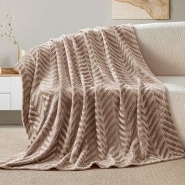 Whale Flotilla Flannel Fleece Throw Blanket for Couch, 130x150 CM, Soft Fluffy Velvet Sofa Blanket with Decorative Chevron Pattern for All Season, Warm and Lightweight, Champagne