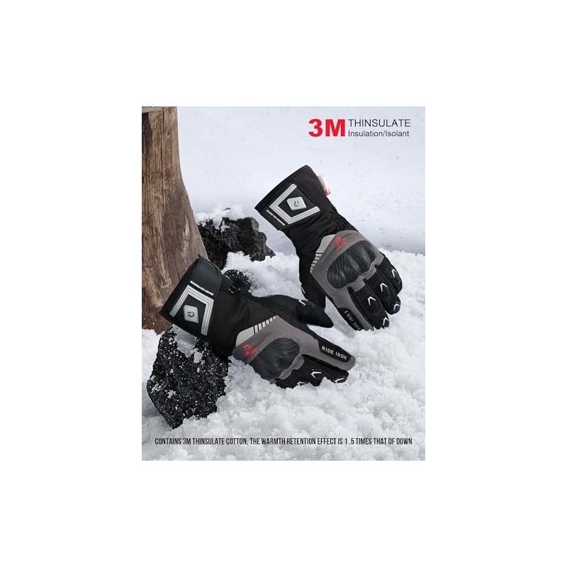 RIDEIRON Men's Winter Motorcycle Gloves, Warm & Waterproof, Touch Screen,