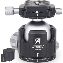 52mm Low Center of Gravity Ball Head Double Panoramic Pan Design Tripod Ball Head CNC Aluminum Alloy Arca Swiss with Quick Shoe Freedom Head for DSLR Camcorder Max Load Capacity 30kg
