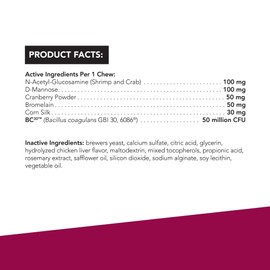 VetriScience UT Health Chews, UT Strength Cranberry and D-Mannose Bladder & Urinary Tract Supplement for Cats, With Bromelain and Probiotics, Chicken, 60 Count