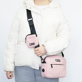 COOWONE Dog Treat Pouch with Removable Small Pet Training Treat Pouches, Built-in Poop Bag Dispenser, Adjustable Shoulder Strap Cross Body Dog Walking Bag (Pink)