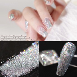 Bright Glitter Nail Polish - Silver Sparkly Nail Varnish - Original Shine Shimmer Silver Diamond with Colorful Paillette - Long Lasting & Fast Drying Vegan Base Natural Nail Art