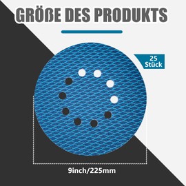 GEOGIEEW 25 x 225 mm Velcro Sandpaper, Eccentric Sanding Discs 40/80/120/180/320 Grit, 10 Hole Anti-Clog Up Design for Random Orbital Sanders and Orbital Sanders