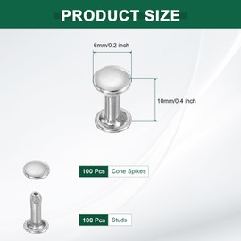 sourcing map 100 Sets Double Cap Leather Rivets, 6x10mm Round Cap Metal Studs Rivets for Leather Craft Repair DIY Purse Belts Bags Shoes, Silver