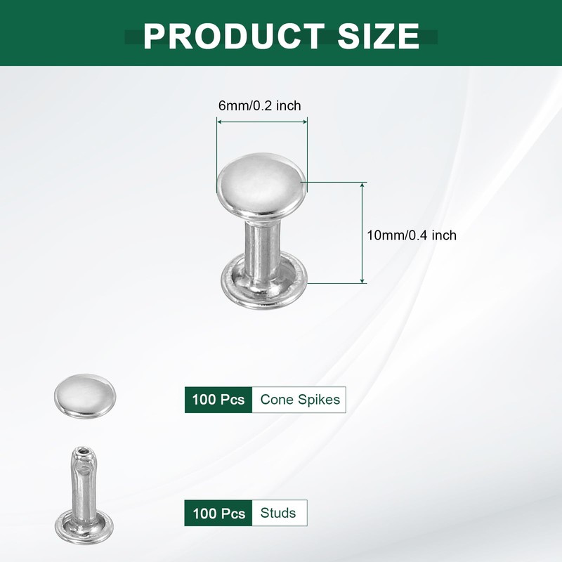 sourcing map 100 Sets Double Cap Leather Rivets, 6x10mm Round