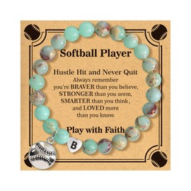 BAYLAY Softball Gifts for Softball Players - Natural Stone Initial B Bracelets | Softball Gifts | Christmas Gifts | Women Gifts | Gifts for Women | Softball Gifts for Women