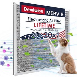 Demiwise 20x20x1 Air Filter for Home, MERV 8 Reusable Electrostatic Aluminum AC/HVAC Furnace Filter, Washable Permanent Air Filter, Easy to Clean, Healthier Home/Office(Actual Size:19.75x19.75x0.82)