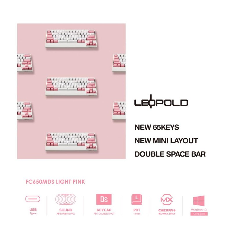 Leopold FC650MDS White/Pink PD 65% Double Shot PBT Mechanical Keyboard