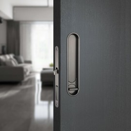 Betensh Pocket Door Lock Hardware with Pull Invisible Sliding Door Lock and Pull Pocket Door Handle for Furniture Hardware, Black