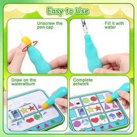 LEADSTAR Magic Water Colouring Books Reusable Water Painting Books for Children with Water Wow Pen Numbers Magic Colouring Book Sets, Washable Painting Book for Kids Toddler Educational Toy