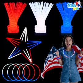 JOYIN 324 Pcs 4th of July Glow Sticks with Connectors, 8" Red White Blue Glow in the Dark Bracelets Necklaces for Kids Adults, Patriotic Light Up Toys for Independence Day Party Favor Accessory Supply