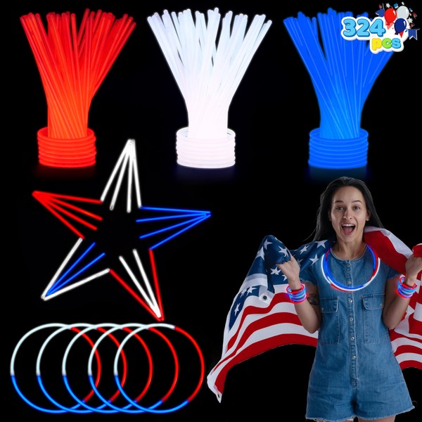 JOYIN 324 Pcs 4th of July Glow Sticks with Connectors,