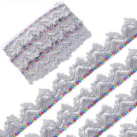 GORGECRAFT 9.3 Yard 1.4 Inch Silver Beaded Lace Trim Fringe Tassel Sequined Metallic Fabric Ribbon Wavy Glitter Mesh Embroidery Gimp Trim Braided Sequin Paillette Sewing Edging Trimming for DIY Crafts