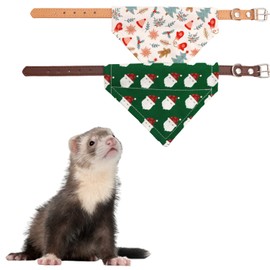 2 Pack Christmas Ferret Collar - Adjustable 5.9 to 8.7 Inch Soft Leather Collar Xmas Style Ferret Bandana Triangle Bibs Cotton Scarf for Ferret Rabbit Small Animal Kitten Puppy (2 Pack)