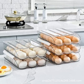 NoSunset Egg Holder for Fridge, Automatic Rolling Egg Organizer for Refrigerator, Clear Plastic Egg Container & Tray, Stackable Egg Dispenser and Storage Bin (2 Layer Holder for 36 eggs)