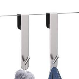 KITHOLD 7 Inch Extended Shower Door Hooks, 2 Pack Towel Hooks with Anti-Skid Rubber Layer for Bathroom Frameless Glass Shower Door, Over The Glass Door Hooks for Robe, Towel, Loofah (Silver)