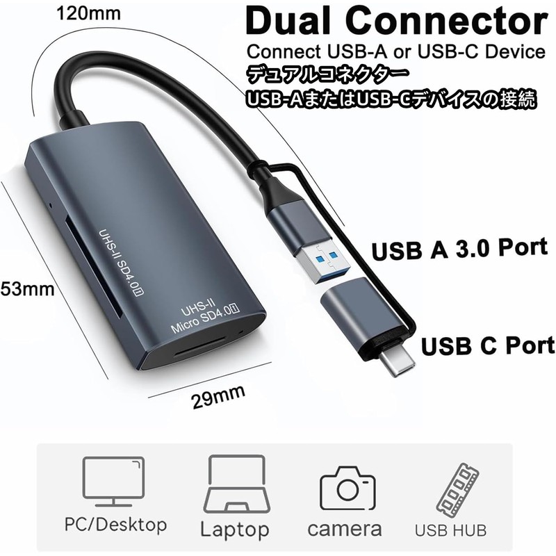 DCHAV UHS-II SD Card Reader USB-C and USB-A Compatible SD4.0