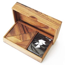 TANGRAM Double – ab 6 Jahren für 1 bis 2 Spieler, Kopf aus Massivholz nach CE-Normen, französische Marke Le Délirant, ein Puzzle mit mehr als 64 Figuren zum Realisieren. Reisespiel.