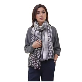 100% Wool Pashmina Blanket Travel Shawls Cashmere Wrap for Women Fall Winter Scarf, Thousand Bird Check + Leopard Graphite Color, 29"x78.7"