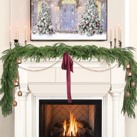 Christmas Decorations - Christmas Garland - 6 Ft Artificial Norfolk Pine Garland - Realistic Greenery Home Decor for Mantle, Fireplace, Stairs Railing, Table, Door, Porch Indoor & Outdoor Use