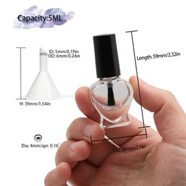 Agidea 6 botellas vacías de esmalte de uñas de 5 ml con bolas de mezcla, botellas vacías de esmalte de uñas con cepillo y embudo para aceites (forma de corazón)