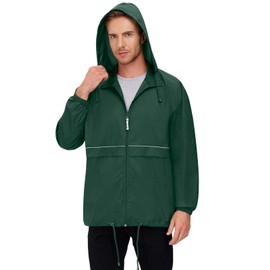 TIHEEN Men's Rain Jacket Waterproof Raincoat Hooded Packable Lightweight Rain Clothing(Olive,3XL)