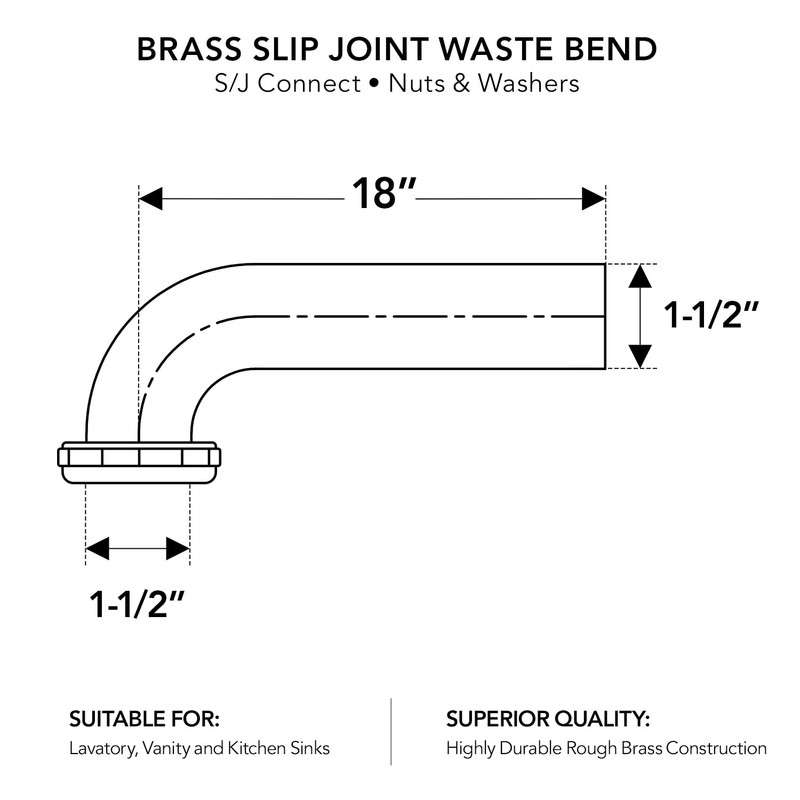Highcraft 1-1/2” x 18” Waste Arm with Slip Joint Connection