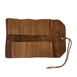 Hide & Drink, Rustic Leather Small Tool Roll Up Bag (10 Slots), Portable Carry On Pouch, Workshop Storage, Woodworking Tools Organizer, Handmade Bourbon Brown (Swayze Suede)