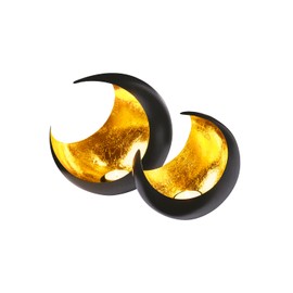 Set of 2 Lanterns Oriental Moon Large 20 cm Gold Oriental Vintage Tea Light Holder Black Outside and Gold Interior Moroccan Metal Lanterns Decoration