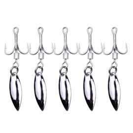 5 Pcs Silver Willow Blade Barbed Treble Fishing Lures Sea Fishing Lures (4#)