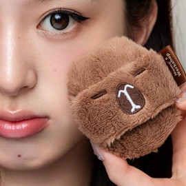 Momo's Workshop Cute Velvet Powder Puff 2 Size, Suitable for Powder Makeup, Quick Makeup Setting, Carrying Box + 2P L+M Brown