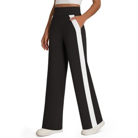 BMJL Womens Wide Leg Yoga Pants Work Casual Lounge Sweatpant Loose High Waisted Trousers with Pockets(M,Black)