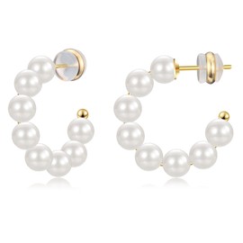 CERSLIMO Pearl Hoop Earrings for Women - 14K Gold Plated Pearl Hoop Earrings Set, S925 Sterling Silver Post Big Large Open Hoops 6mm Pearl Earrings Jewelry Gifts 20mm