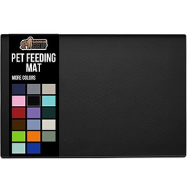 Gorilla Grip Silicone Pet Feeding Mat, Waterproof, Easy Clean in Dishwasher, Raised Edges to Prevent Spills, Dogs and Cats Placement Tray to Stop Food and Water Bowl Messes on Floor, 16x10, Black