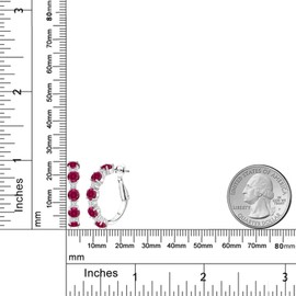 Gem Stone King 925 Sterling Silver Red Created Ruby and White Lab Grown Diamond Hoop Earrings For Women (2.80 Cttw, Round 4MM and 1.9MM, Gemstone Birthstone 1 Inch Diameter)