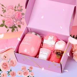 LISAPRO Regalos de cumpleaños para mujeres, Cesta de regalo relajante de spa, Paquete de cuidado personal para mujeres, Regalo de San Valentín para Esposas, Novias, Madres, Hijas, Friend Teacher Women Gifts (Rosa)