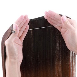 Silk-co One Piece Wire in Hair Extensions 20inch Long Straight Hairpiece No Clip Synthetic Hair Wire String Light Brown to Maroon
