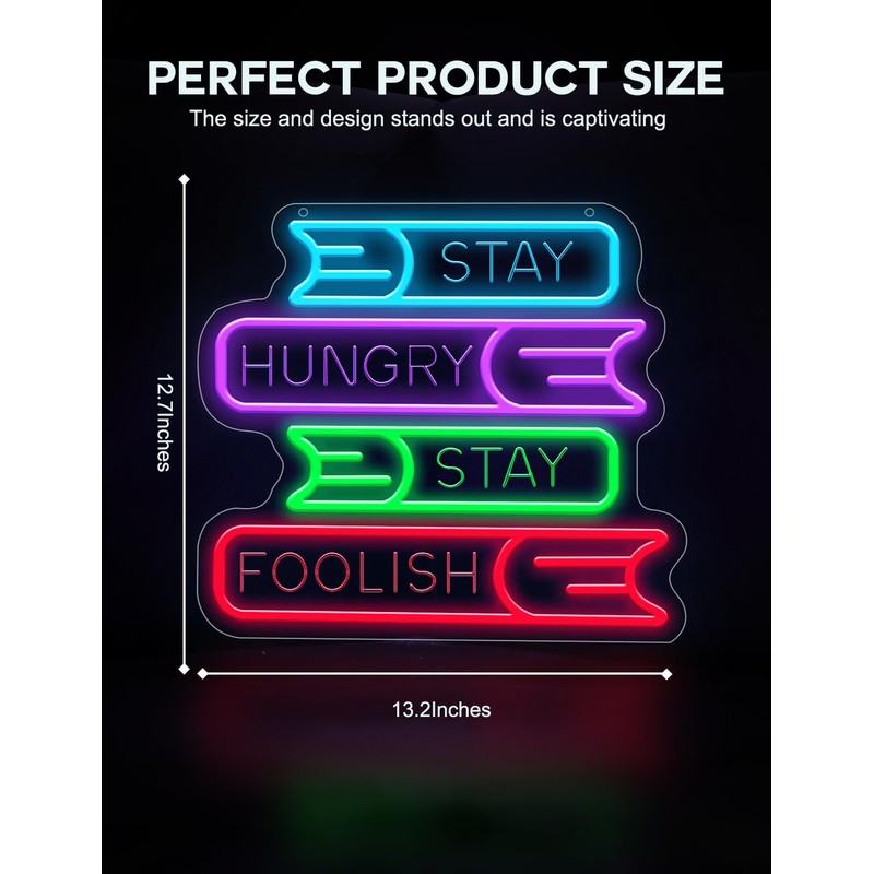 Lumoonosity Stay Hungry, Stay Foolish Book Neon Sign - Read