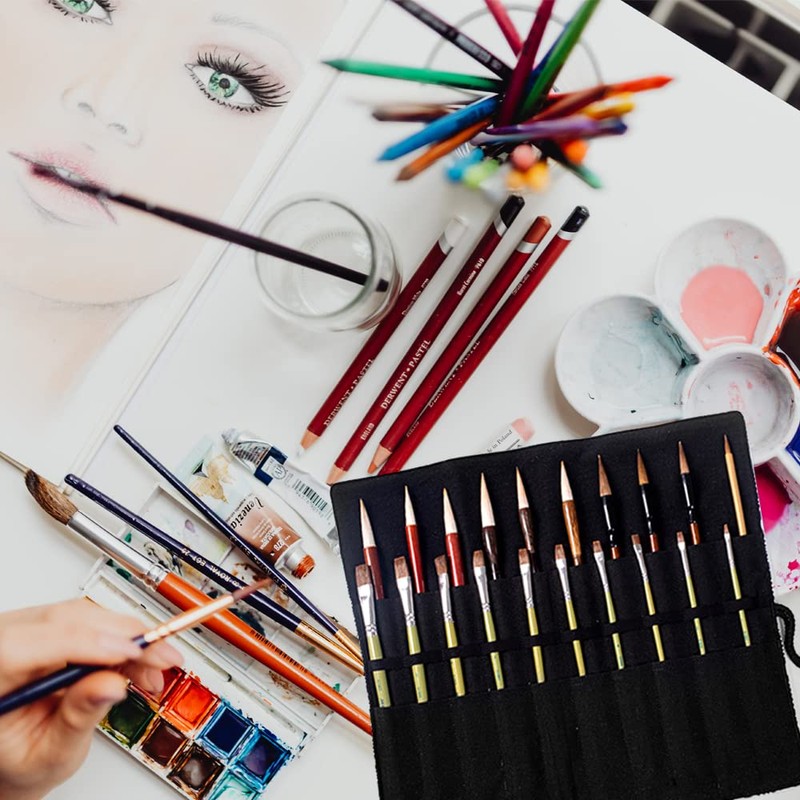 Canvas Paint Brush Bag, 20 Compartments Roll Up Watercolour Brush
