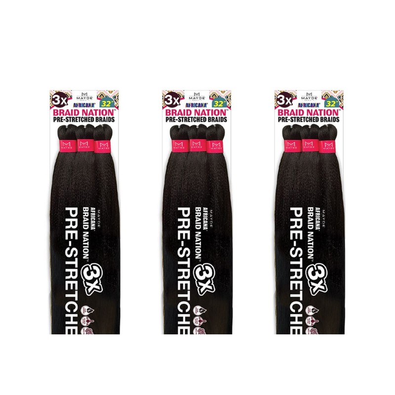 Mayde Beauty Pre-Stretched Braiding Hair Africana 3X BRAID NATION 32"