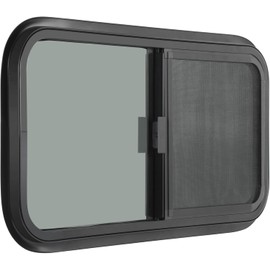 OUTPRIZE Horizontal RV Window, 30" W x 20" H Tinted Sliding RV Window with Net Screen and Trim Ring, Suitable for 15/16" or 1-3/8" and Slightly Thicker Up to 1/16" Walls, DOT Approved